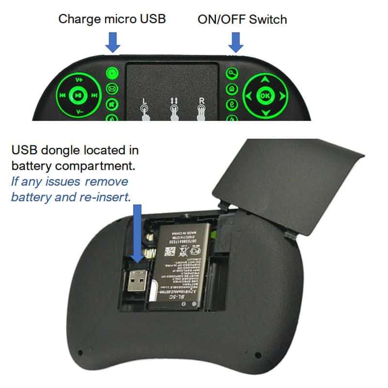 Mini Qwerty Keyboard Air Mouse i8, Backlit, Touchpad, Wireless USB
