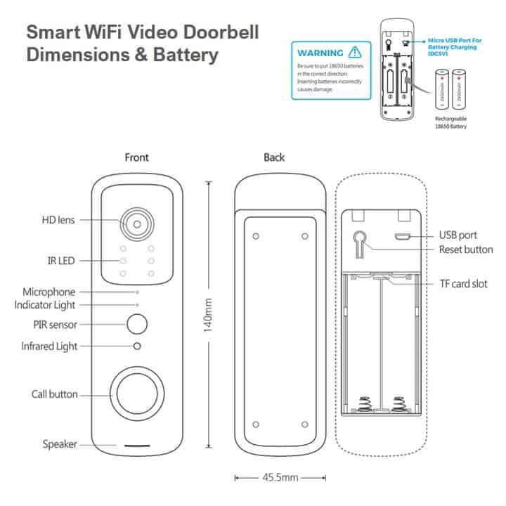 Smart WiFi Video Doorbell, IP66 Waterproof | WiFi Tuya Smart Life