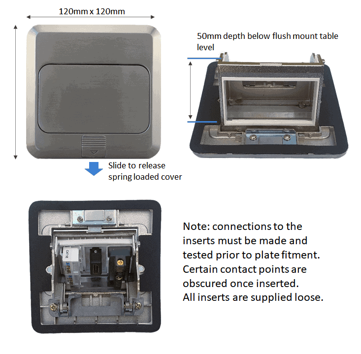 Table or Floor Plate 120 x 120 | 3 Slot Blank | HTECH