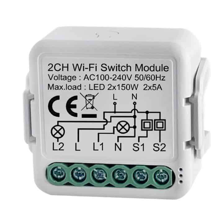Smart Mini Switch Module 2 Gang 2 Way (Upgrade Existing + Override) | WiFi Tuya Smart Life