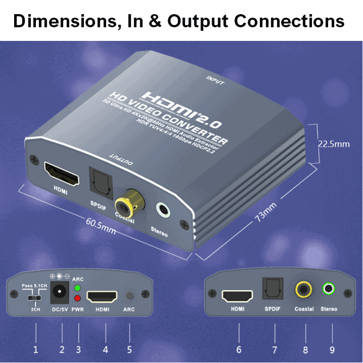 HDMI Audio Extractor, Digital Audio, SPDIF Optical and AV outputs v2.0