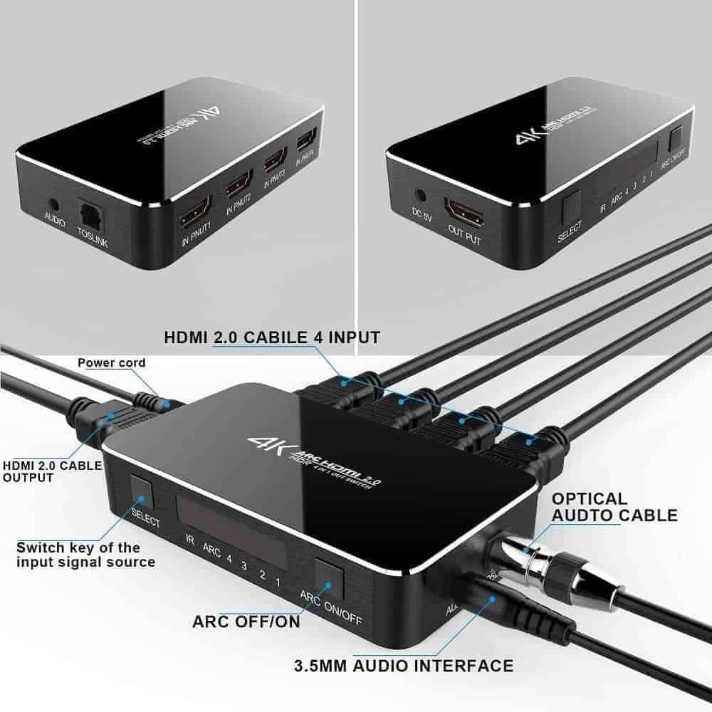 HDMI Audio Extractor + Switch 4K DAC | Digital SPDIF Optical | Analogue Stereo | 4 Port
