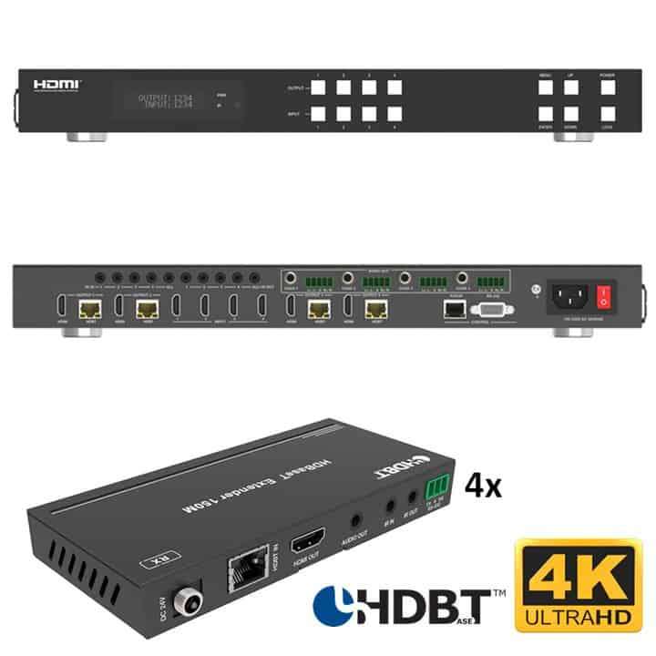 4X4 HDMI Matrix Extender 4K UltraHD HDbaseT 150m via Single CAT
