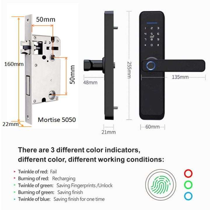 Smart Door Lock, Fingerprint, Card, Key, Code | WiFi Tuya Smart Life