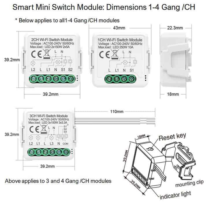 Smart Mini Switch Module 2 Gang 2 Way (Upgrade Existing + Override) | WiFi Tuya Smart Life