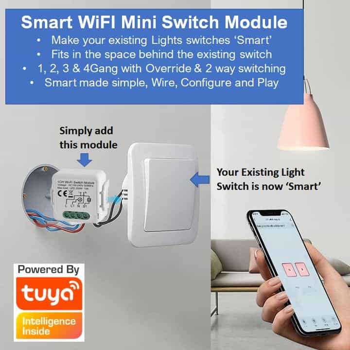 Smart Mini Switch Module 2 Gang 2 Way (Upgrade Existing + Override) | WiFi Tuya Smart Life