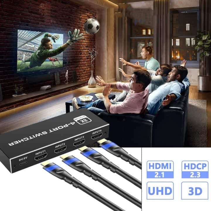 8K HDMI Switcher, HDCP2.3, 4Port, HDMI2.1, 4IN 1OUT, Best Spec
