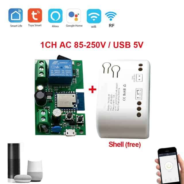 Smart 1Ch Relay Switch 10A + Shell | RF433Mhz + BT | DC or AC In |  WiFi Tuya Smart Life