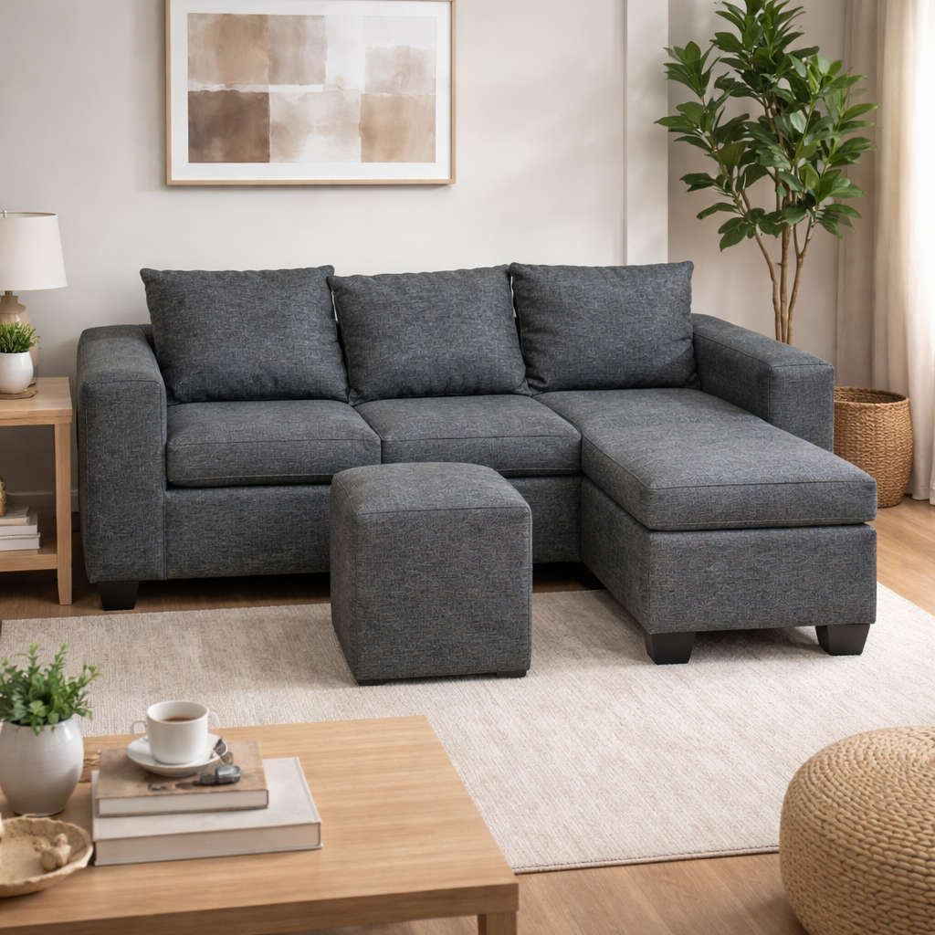 Andre 3 Seater Sofa - L Shape - Charcoal