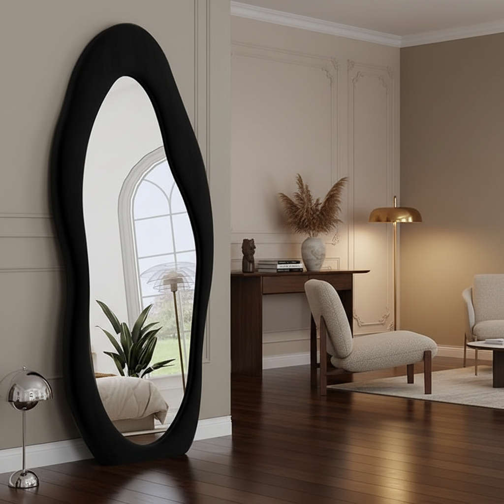 HOD-Ona Black Edge Modern Full Body Decorative Mirror  (Semi Curved)