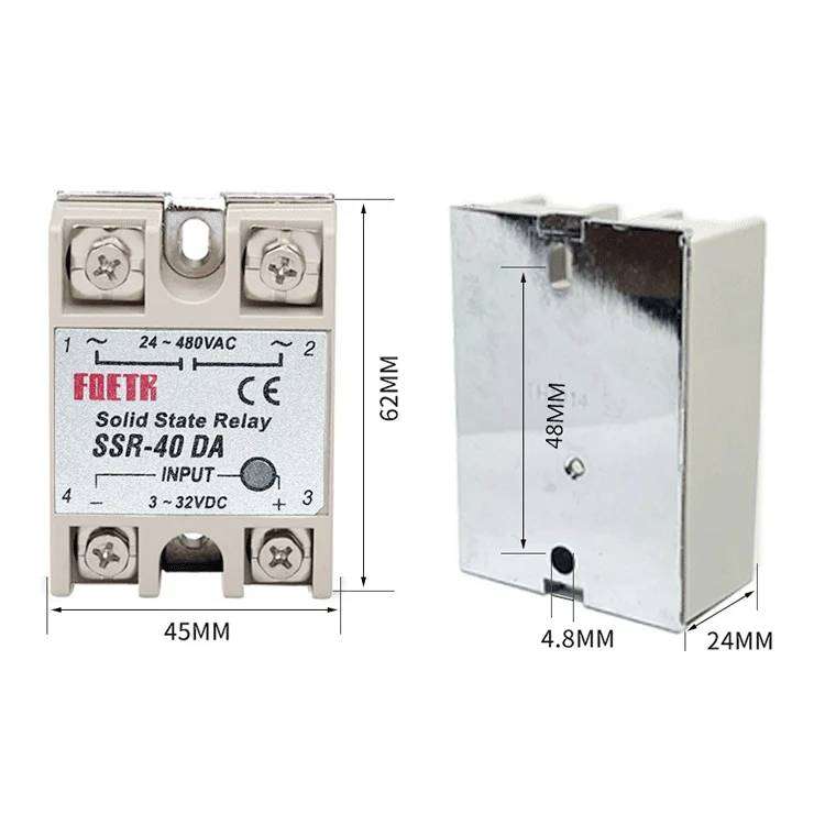 Solid state relay SSR-40DA AC 24-480V for PID Temperature Controller, Input: DC 3-32V - Berm 50g