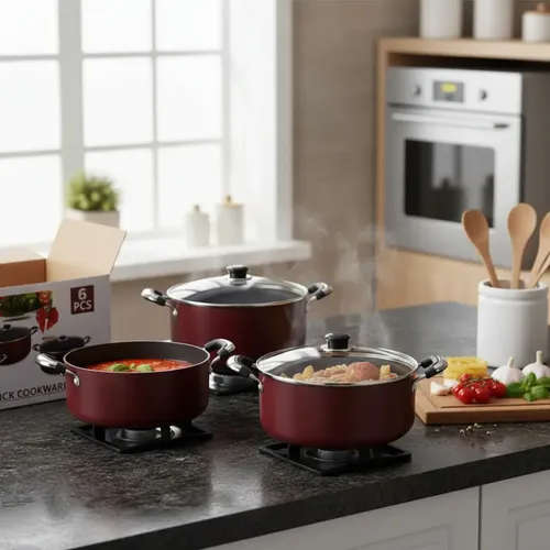6-Piece Non-Stick Red Cookware Set