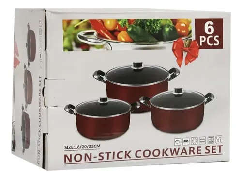 6-Piece Non-Stick Red Cookware Set
