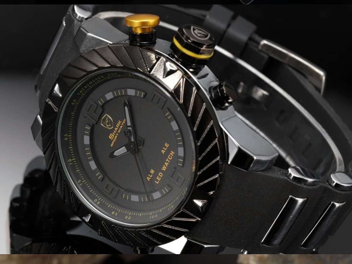 SHARK DUAL LED CHRONOGRAPH GOBLIN ALARM WATCH W/ BOX, PAPERS, LOADED!!