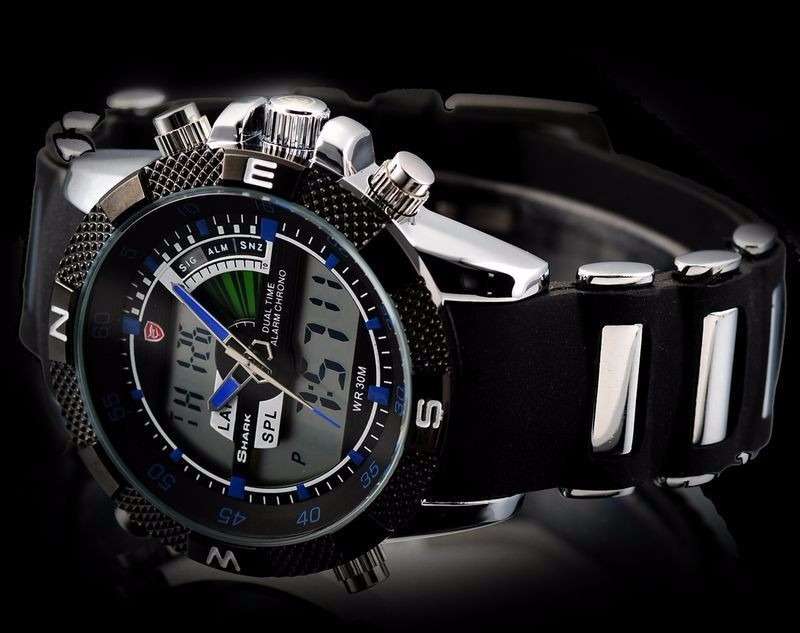 SHARK DUAL LED CHRONOGRAPH PORBEAGLE WATCH W/ BOX, PAPERS, LOADED!!