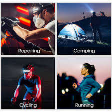 Multi-function LED Rechargeable Head Lamp - Black - Set of 3