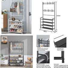 Multifunction 5-Tier Coat & Shoe Shelf Rack Organizer With 8 Hooks-Black