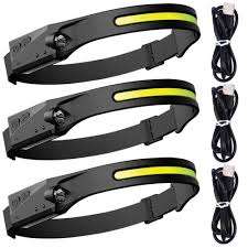 Multi-function LED Rechargeable Head Lamp - Black - Set of 3