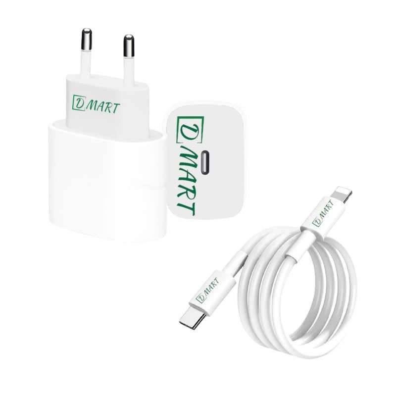 Dmart 20W PD Fast Charger For iPhone with USB-C to Lightning Cable
