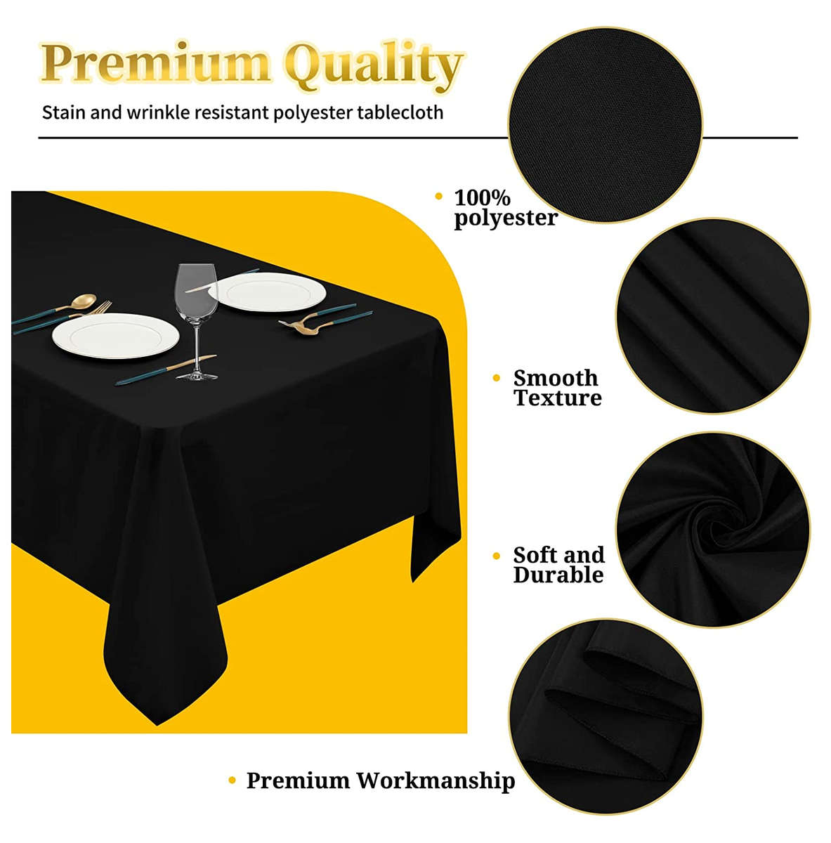 Dmart Classic Rectangular Table Cloth Pack of 6 Polyester Table Cover-Black