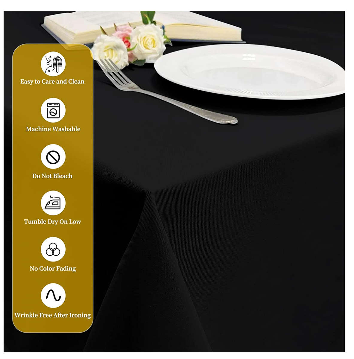 Dmart Classic Rectangular Table Cloth Pack of 6 Polyester Table Cover-Black