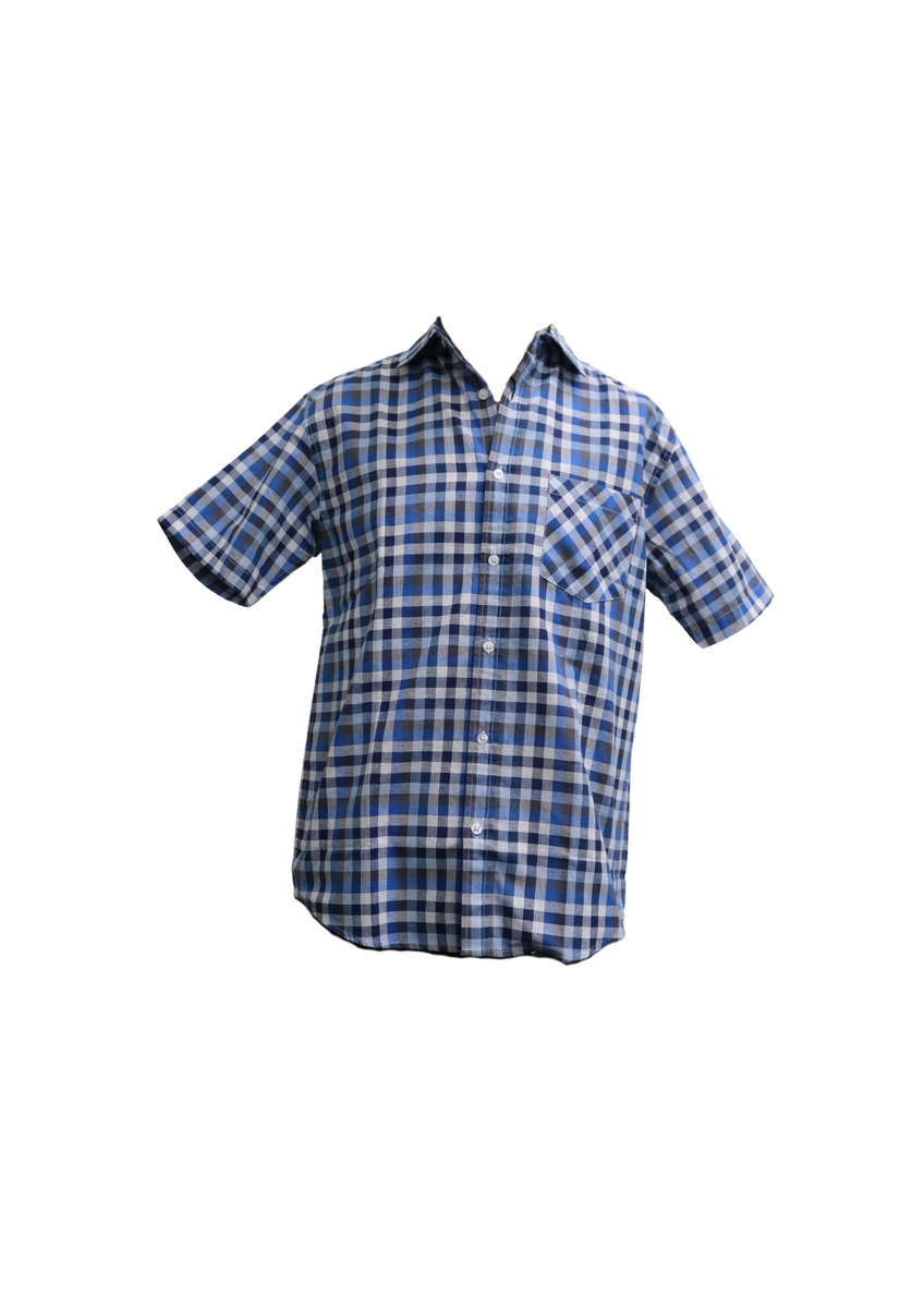 Mens Check Short-sleeve Shirt Blue and Black