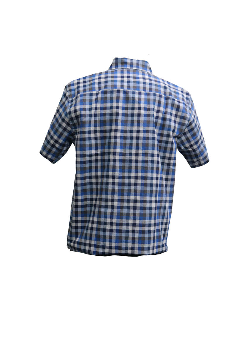 Mens Check Short-sleeve Shirt Blue and Black