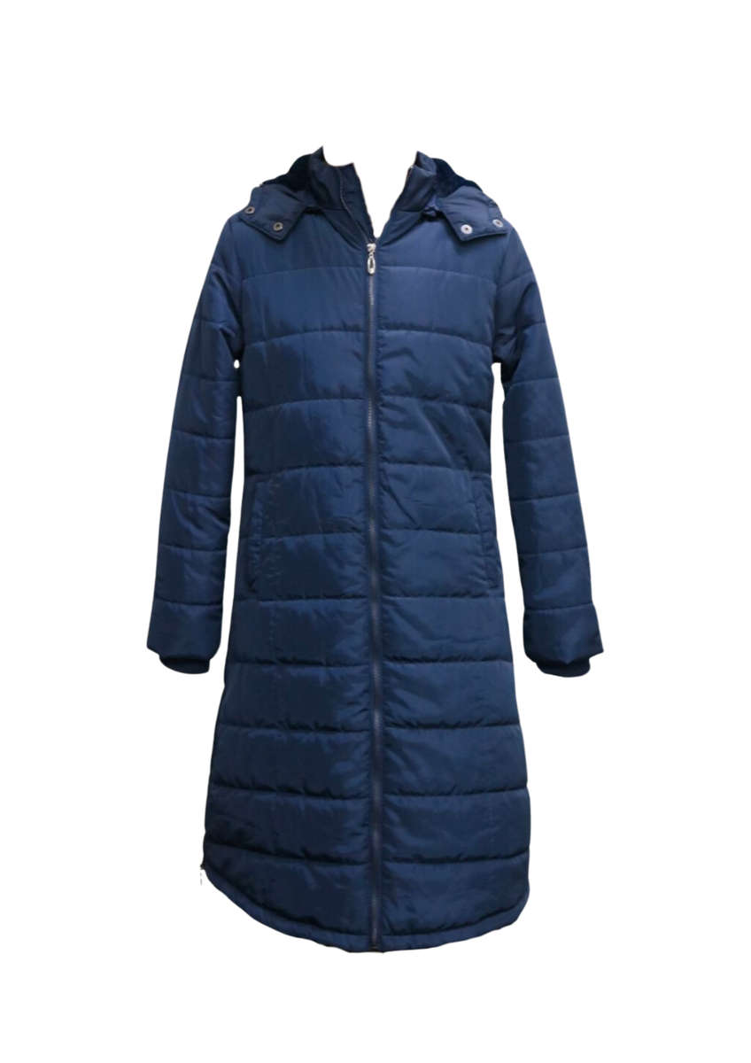 Womens Long Fur-lined Puffer Coat Navy