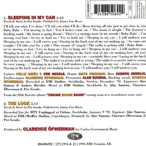 Roxette  Sleeping In My Car (Music CD)