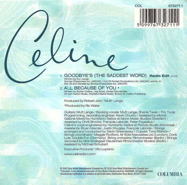 Celine Dion  Goodbye's (The Saddest Word) (Music CD)