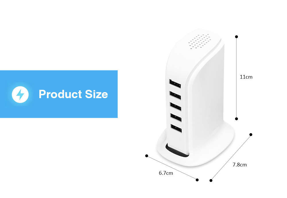 20W 5 USB Power Adapter Charger Socket Charging Dock for Smartphones Tablets