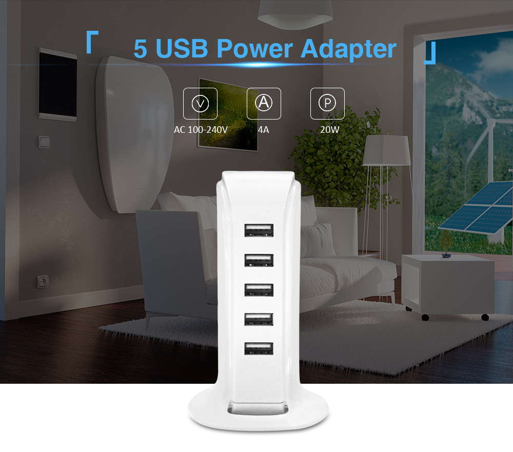 20W 5 USB Power Adapter Charger Socket Charging Dock for Smartphones Tablets