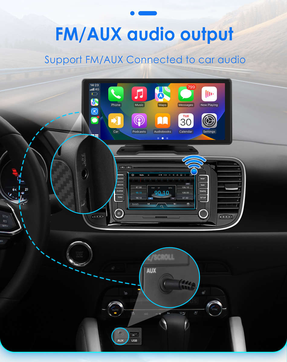 Wireless Apple Carplay Android Auto Portable 10.26" Car Stereo GPS Navi Radio FM