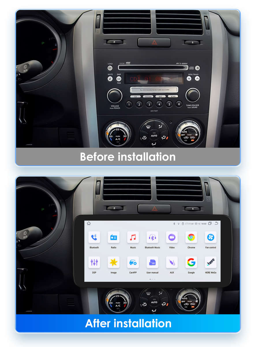 10.33" QLED Screen 2 DIN 4+32GB Android 12 CarPlay GPS Stereo Player WiFi BT DSP
