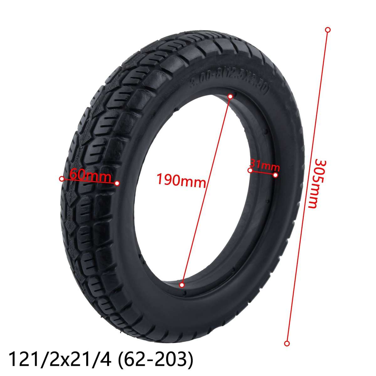 12 Inch Solid Tyre 12 1/2x2 1/4(62-203) For E-Bike Scooter 12.5x2.50 Tire .
