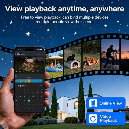 Solar Battery Wireless WiFi Outdoor Pan/Tilt Home Security Camera 9MP HD w/ 32GB