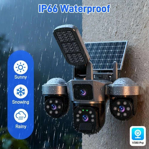 Solar Battery Wireless WiFi Outdoor Pan/Tilt Home Security Camera 9MP HD w/ 32GB
