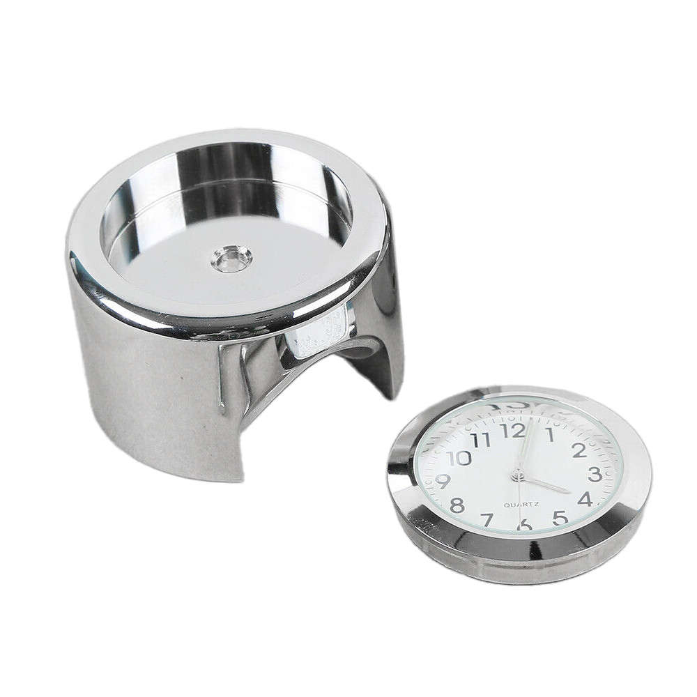 7/8" 1" Universal for Motorcycle Handlebar Chrome Mount White Surface Dial Clock