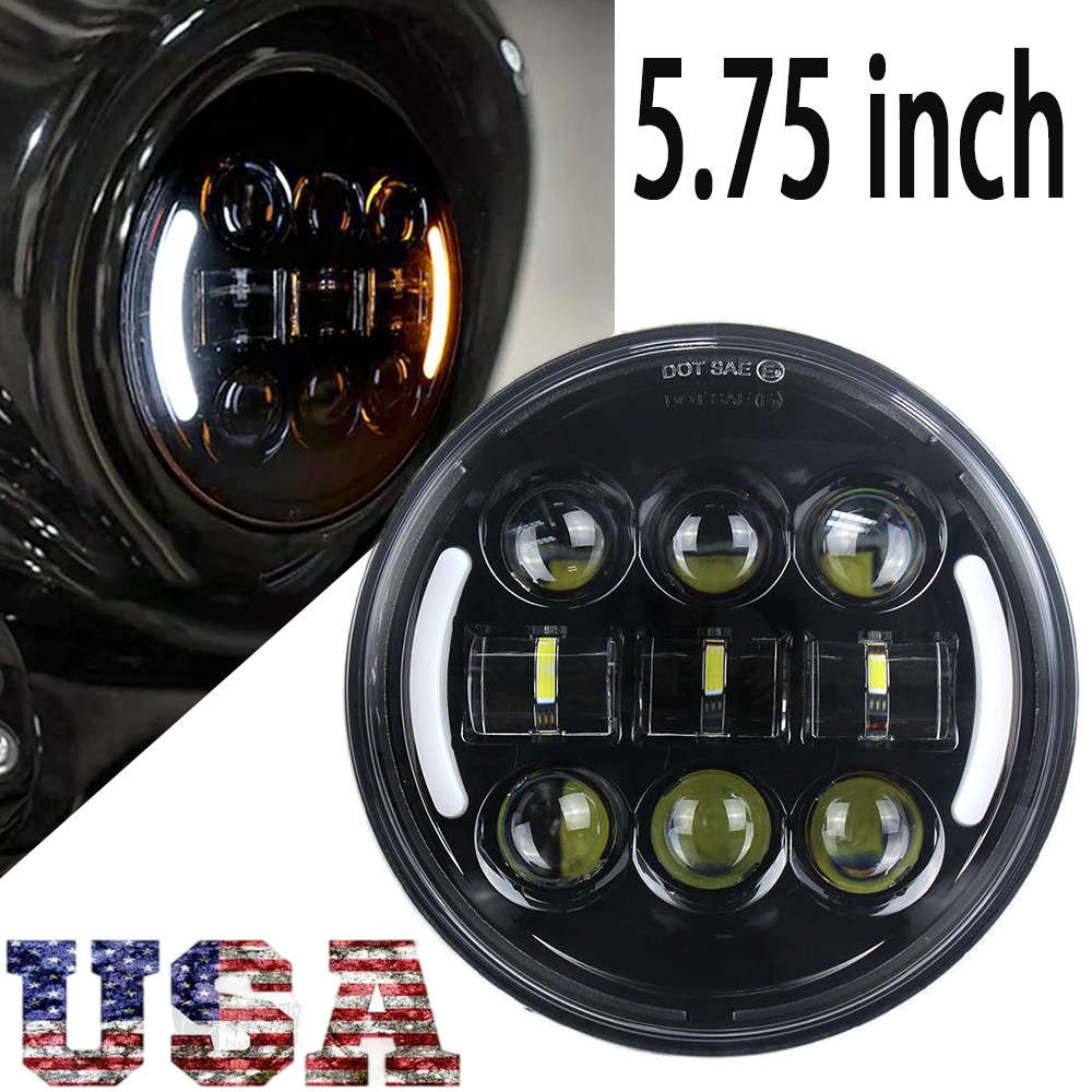 for Harley Sportster XL 883 1200 Dyna Black 5-3/4" 5.75 LED Headlight High Low