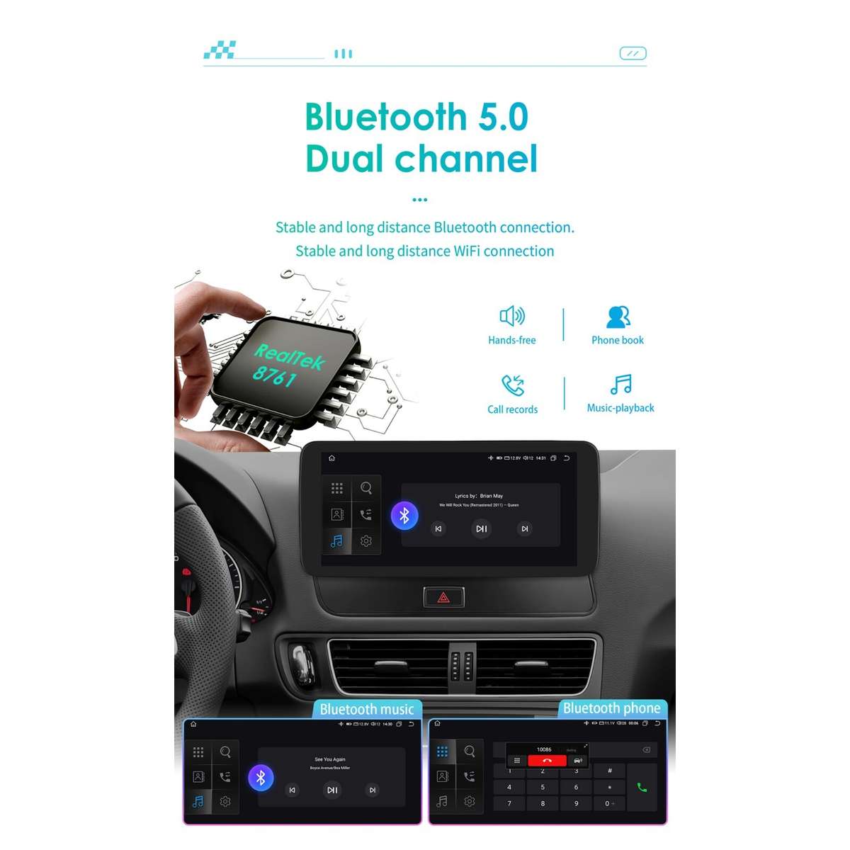 Wireless CarPlay Radio 10.33" for Audi Q5 2009-15 Android 12 Car GPS WiFi Player