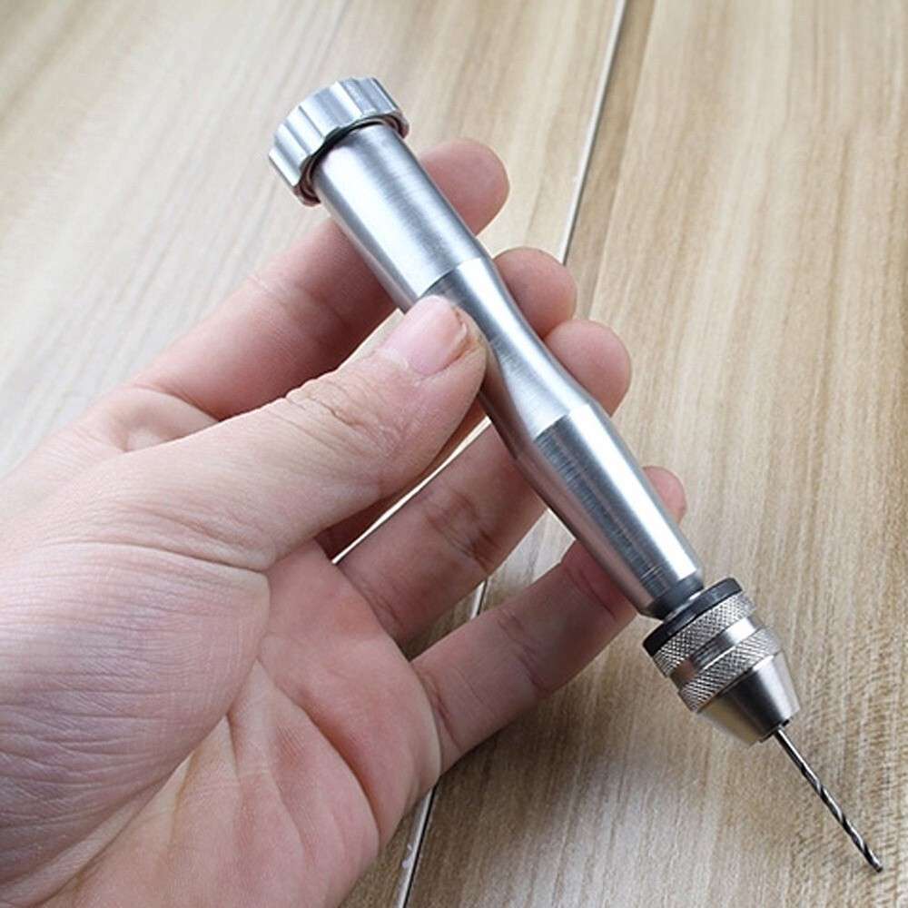 Aluminum Silver Pin Vise Hand Push Drill Chuck For Jewelry Tool&10PCS Micro Bits