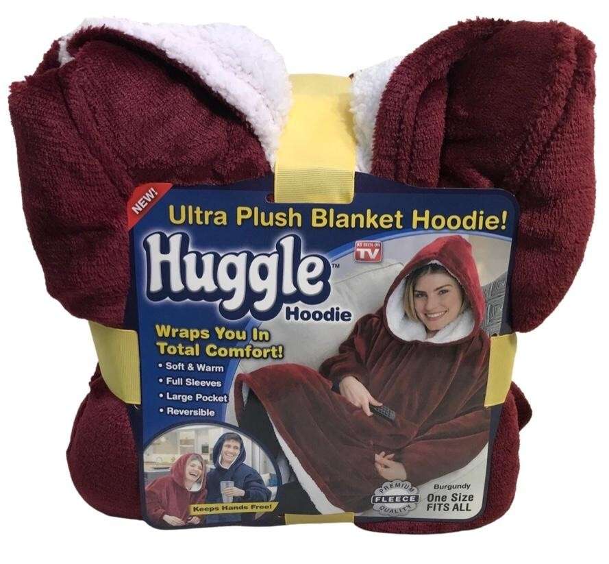 Huggle blanket Hoodie, Ultra Plush Blanket - One Size fit all - maroon