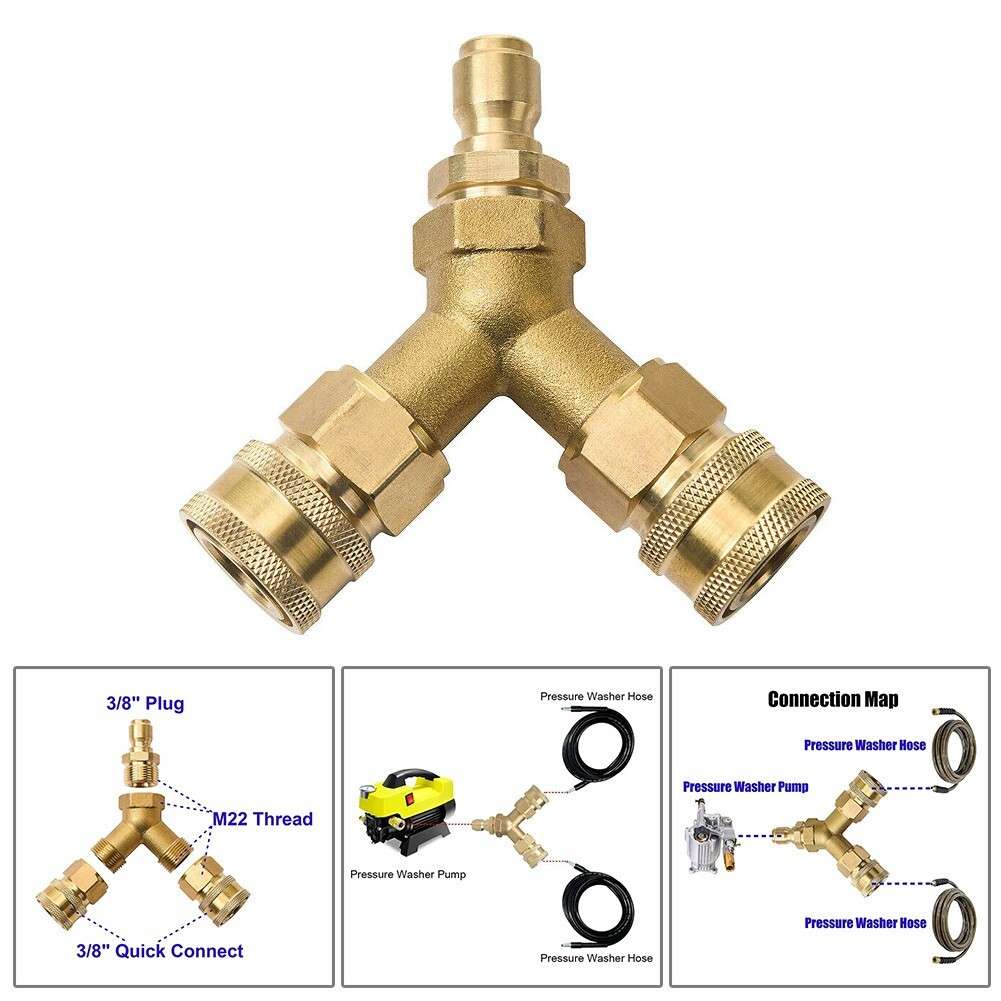 3/8 Fitting Pressure Washer Tee Splitter Coupler 5000PSI Brass 4.0 GPM