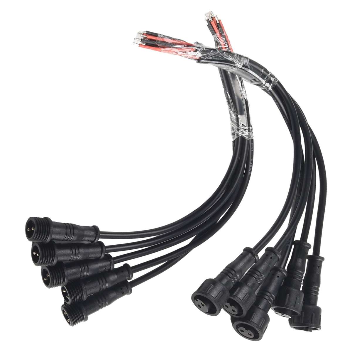 5Pairs 2Pin IP65 Waterproof-Connector 0.3mm Male & Female Black-Cable 22AWG