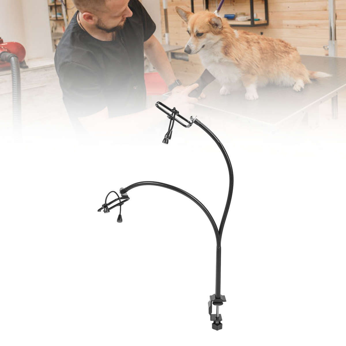 Dual Head Pet Grooming Clamp Hair Dryer Stand Hose Tube Holder Adjustable St CHW