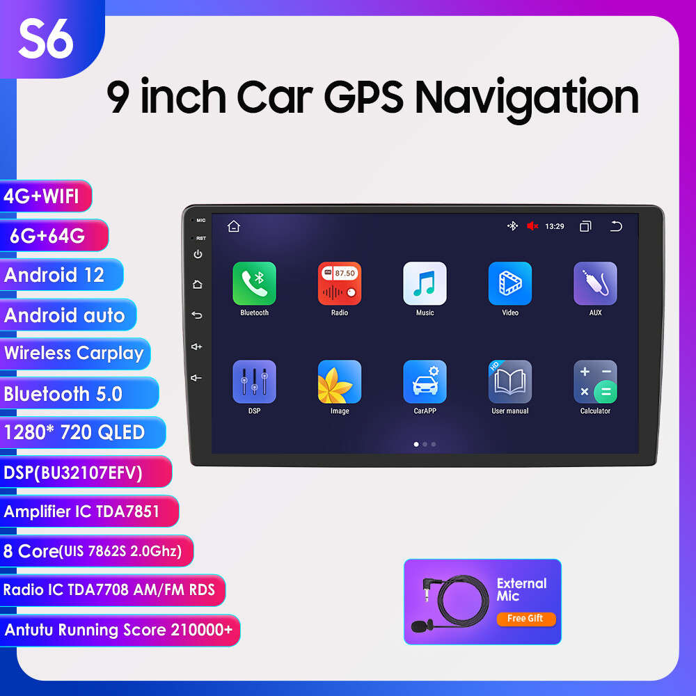 9" 2 Din Android 12 Car Radio Stereo Carplay WiFi 8-Core GPS Navi 6+64GB +Camera