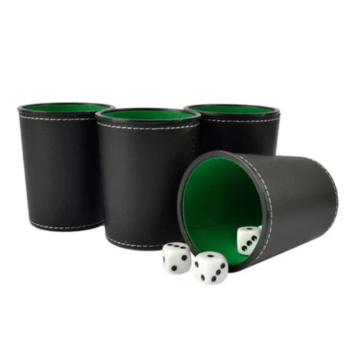 5Pcs PU Leather Dice Cup Set With 20 Dot Dices Exquisite Hand Feeling Black CH