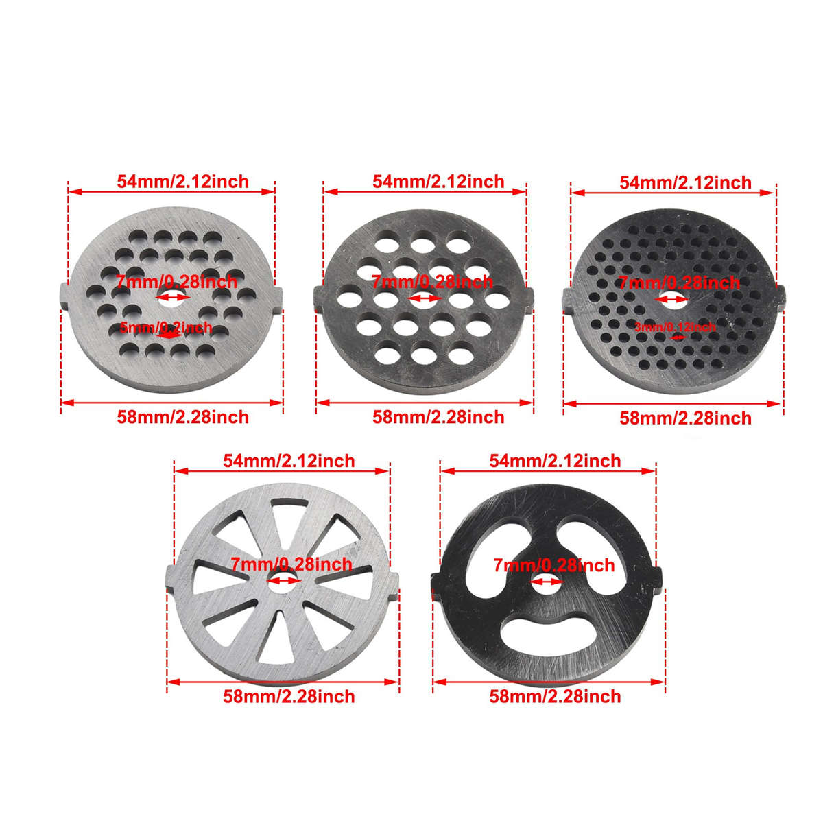 6X Meat Grinder Mixer Plate Discs Stainless Steel Kit-Food Grinders Accessories