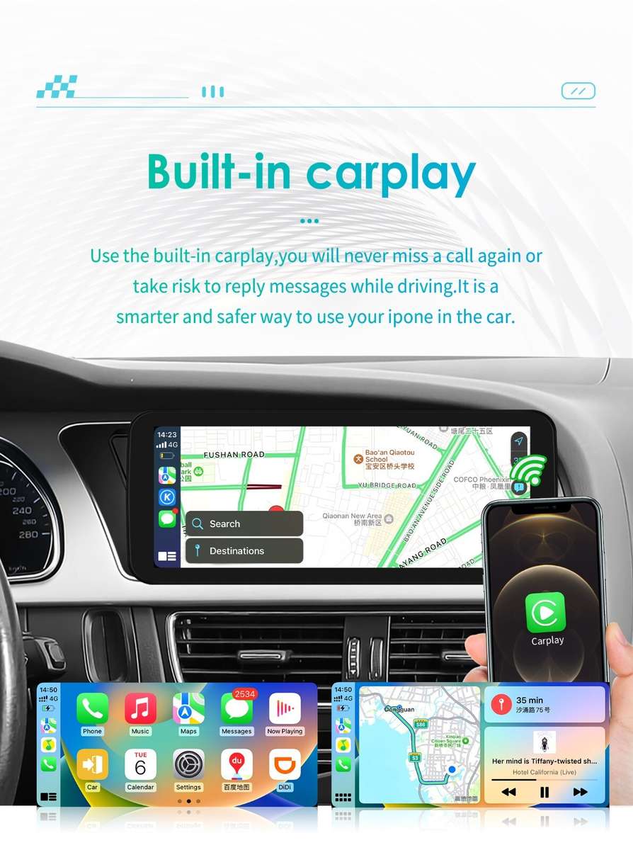 10.25" TouchScreen Carplay for AUDI A4 A5 2009-2016 Headunit Radio BT Android 13