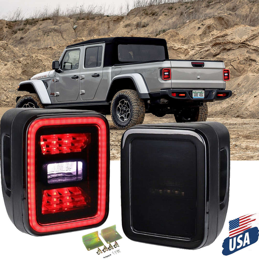 Pair SmokedFor Jeep Gladiator JT 2020-2024 Led Tail Lights w/Running Light